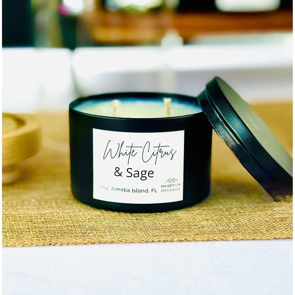 PH Design‎ Organics White Citrus & Sage Candle - Fresh Herbal Clean 8oz
